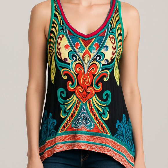 Flying Tomato Tops - Flying Tomato Boho Multicolor Sleeveless Hi-Low Tank Top‎